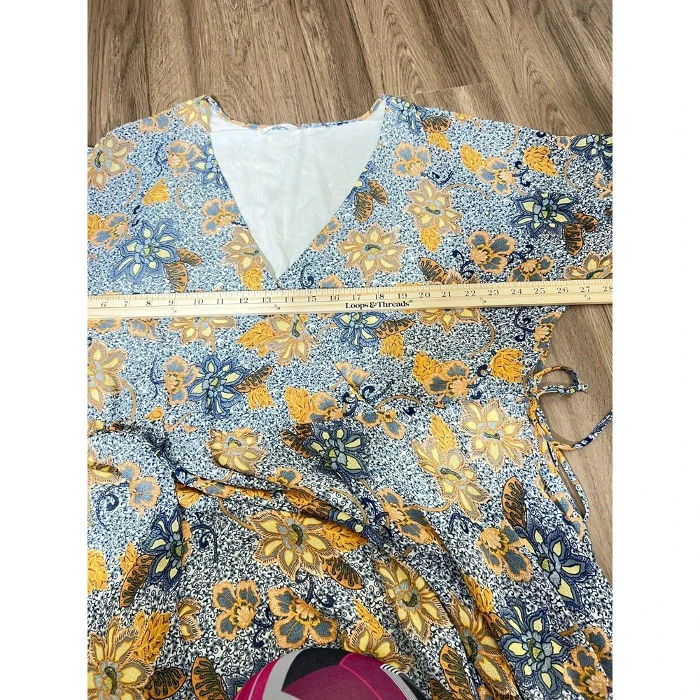Free People Teegan Mini Dress Medium Blue Yellow‎ Floral Boho Flowy